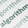 The word 'algorithm' repeated on a page, used to depict social media algorithms.
